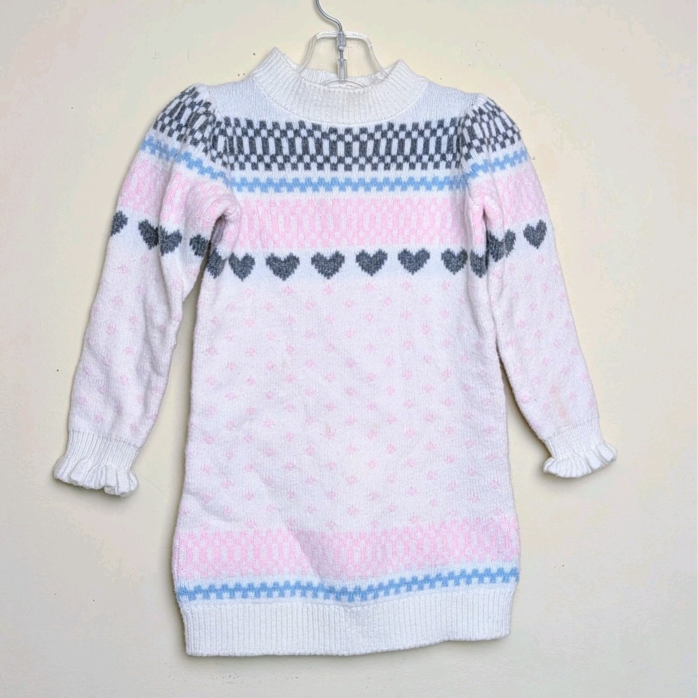 Janie and Jack Fair Isle Hearts Pastel Valentine's Sweater‎ Dress Toddler 3T